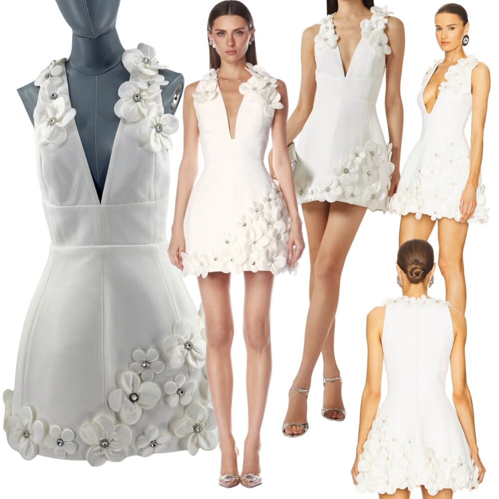 🆕 BRONX & BANCO 🧿 NWOT Estelle Floral Mini Dress, All White - Sz M US 6